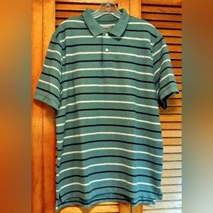 LL Bean Green Striped Polo Shirt Men's Size Large Regular
